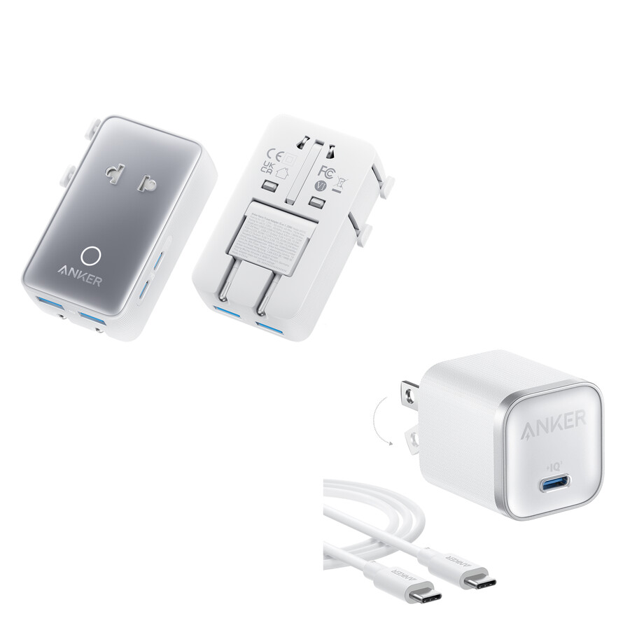 anker nano -matkasovitin 5-in-1 20 w 1 kpl ja anker nano -laturi 45 w usb-c–usb-c-kaapelilla