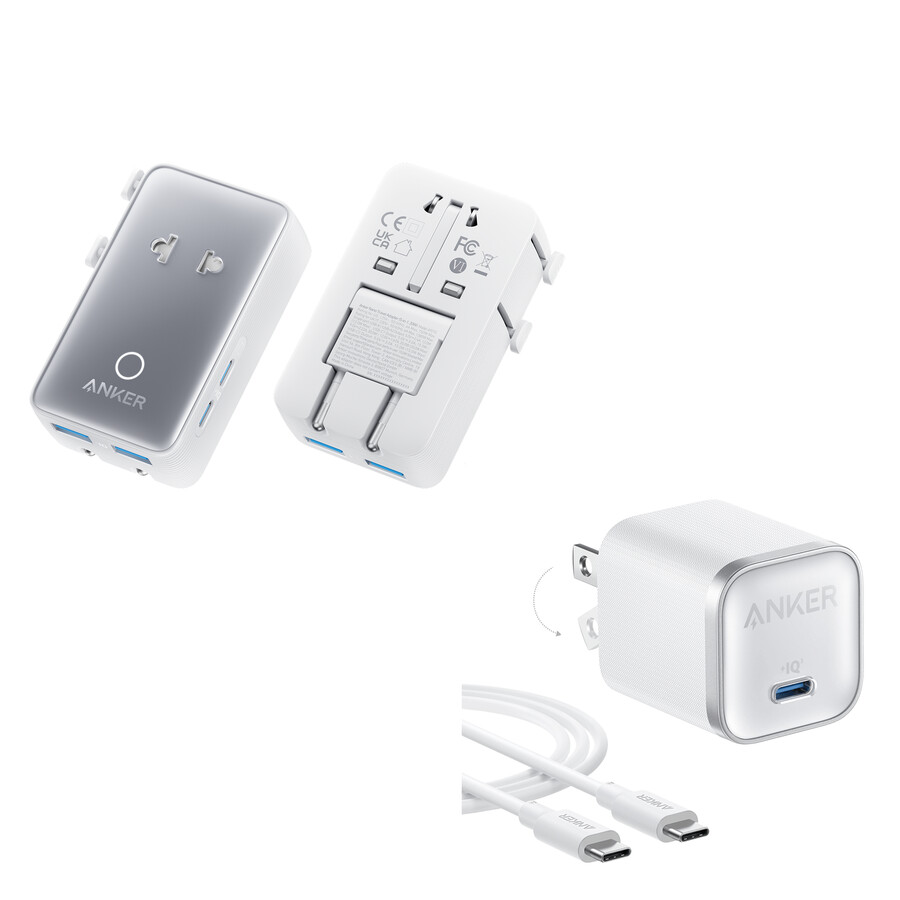 anker nano -matkasovitin 5-in-1 20 w 1 kpl ja anker nano -laturi 45 w usb-c–usb-c-kaapelilla
