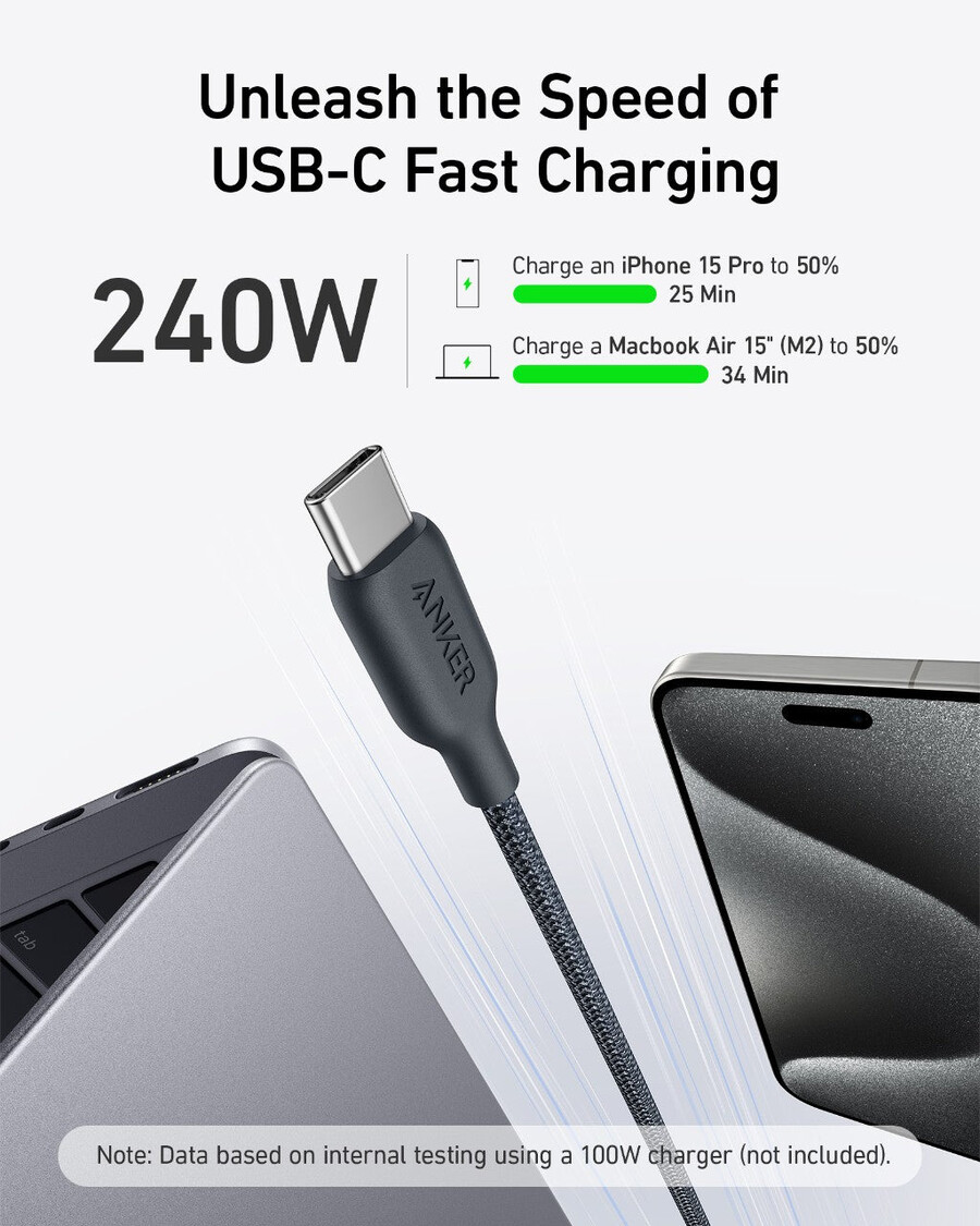 anker 543 usb-c - usb-c -kaapeli biopunottu