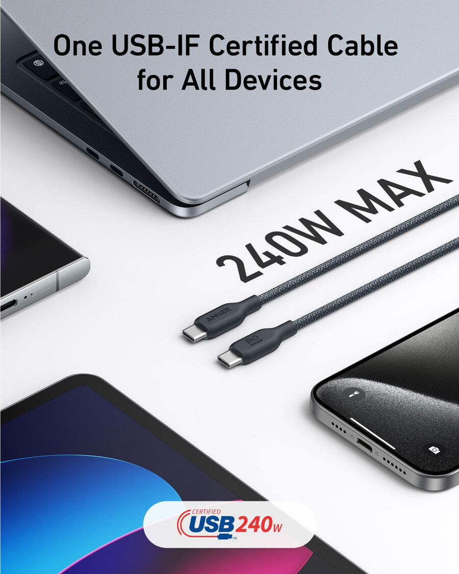 anker 543 usb-c - usb-c -kaapeli biopunottu