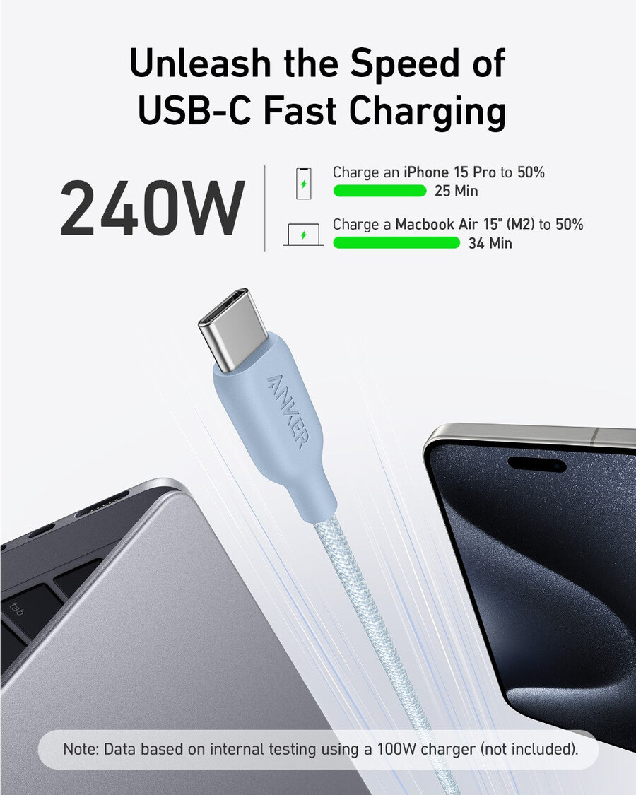 anker 543 usb-c - usb-c -kaapeli biopunottu