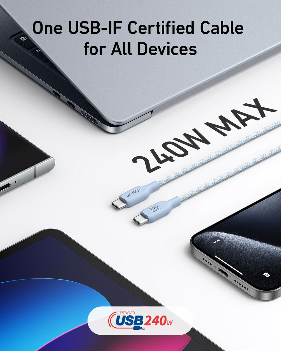 anker 543 usb-c - usb-c -kaapeli biopunottu