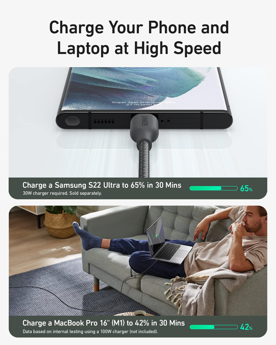 anker 543 usb-c - usb-c -kaapeli 240 w 3 m