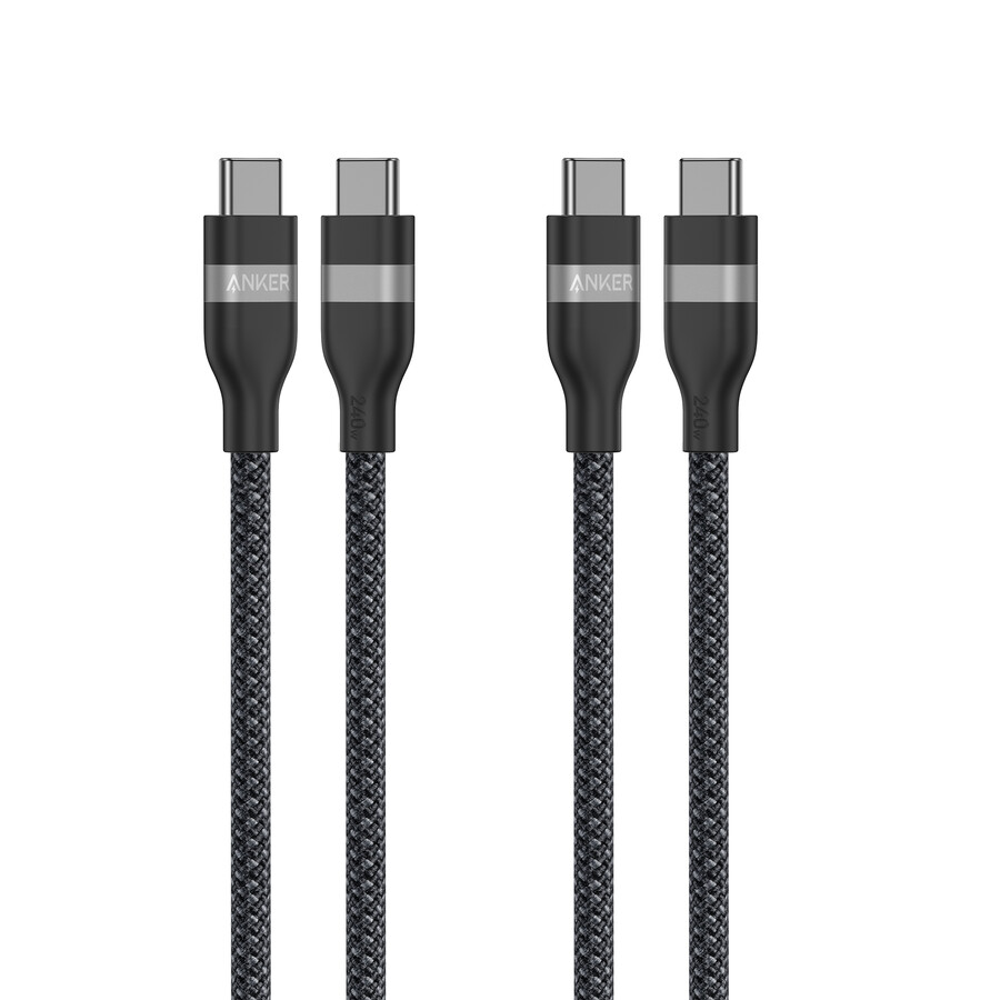 anker usb-c - usb-c -kaapeli 3 jalkaa 6 jalkaa 240 w kierrätetystä materiaalista punottu 2 kpl