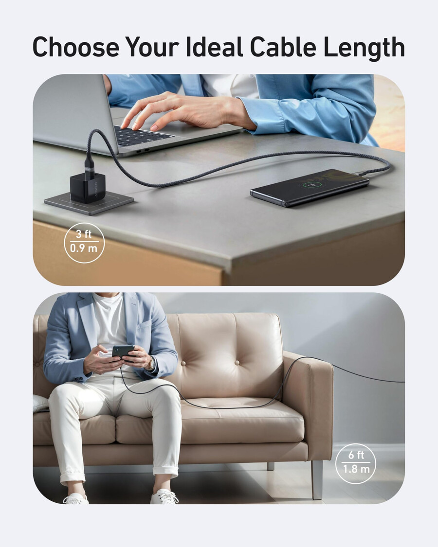 anker usb-a–usb-c-kaapeli 3 jalkaa6 jalkaa kierrätyspunottu