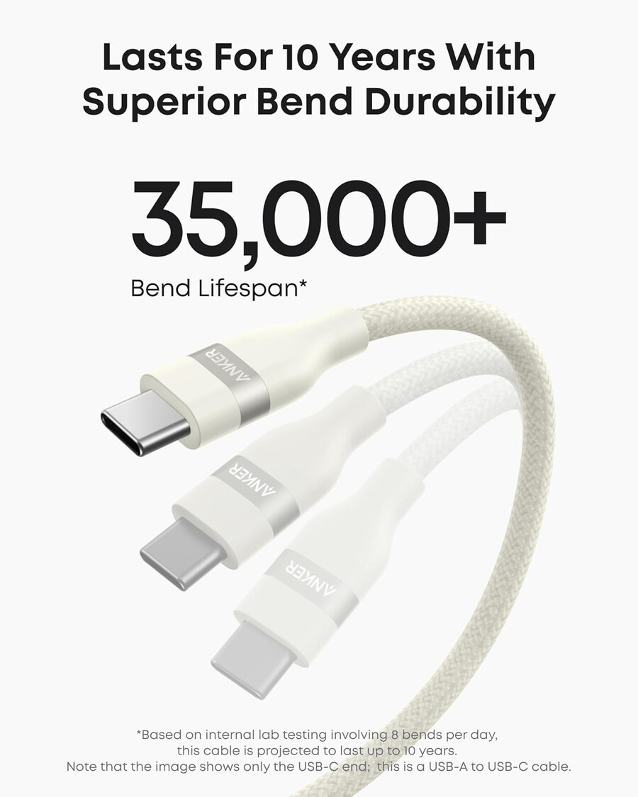 anker usb-a–usb-c-kaapeli 3 jalkaa kierrätetystä materiaalista punottu 2 kpl