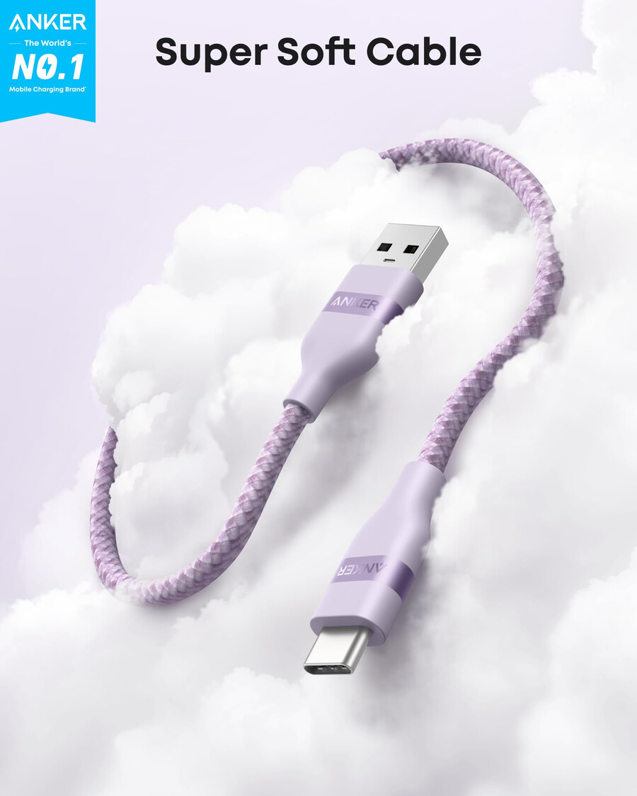 anker usb-a - usb-c -kaapeli kierrätetystä materiaalista punottu 2 kpl violetti