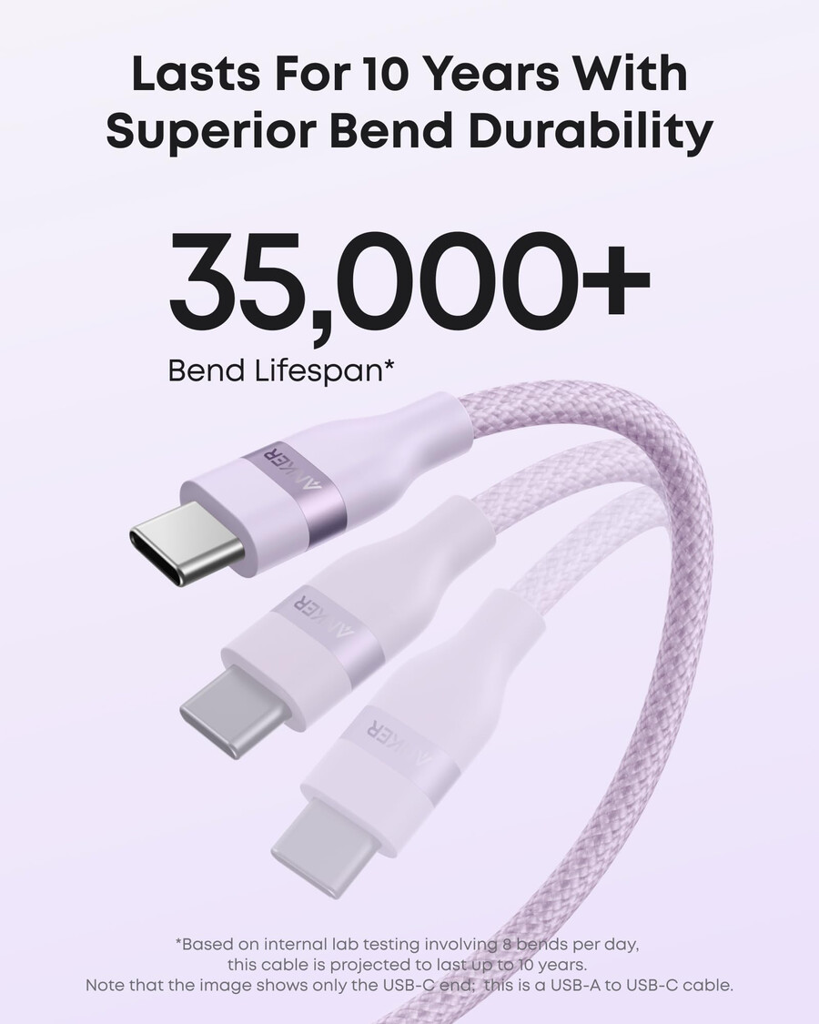 anker usb-a - usb-c -kaapeli kierrätetystä materiaalista punottu 2 kpl violetti