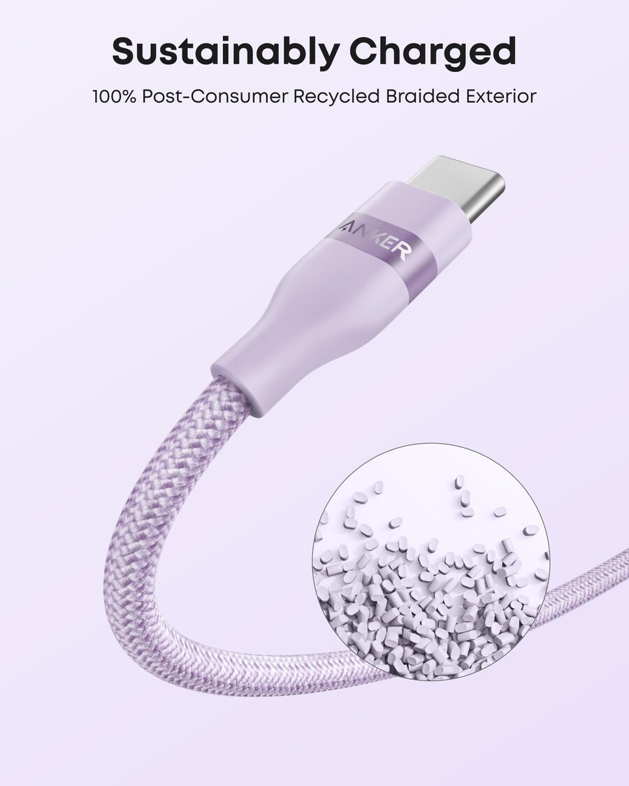 anker usb-a - usb-c -kaapeli kierrätetystä materiaalista punottu 2 kpl violetti