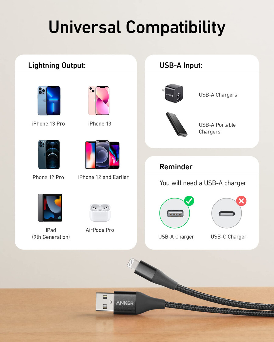anker 551 usb-a–lightning-kaapeli 3 jalkaa 6 jalkaa 10 jalkaa