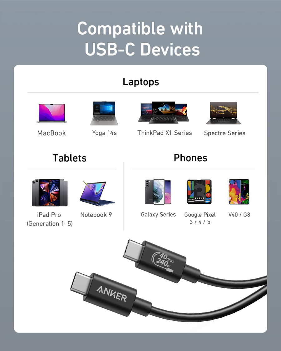 anker 515 usb-c - usb-c -kaapeli thunderbolt 4 -yhteensopiva 2 pakkausta