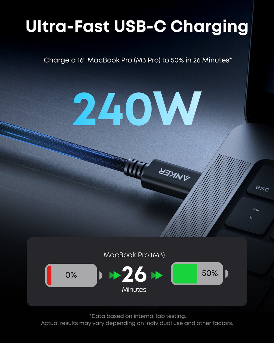 anker prime thunderbolt 5 -kaapeli 33 jalkaa 17 jalkaa 80 gbps 240 w
