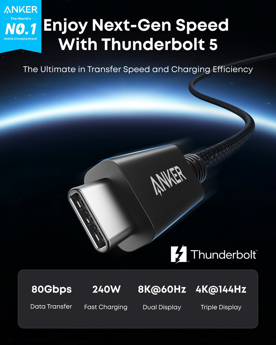 anker prime thunderbolt 5 -kaapeli 33 jalkaa 17 jalkaa 80 gbps 240 w