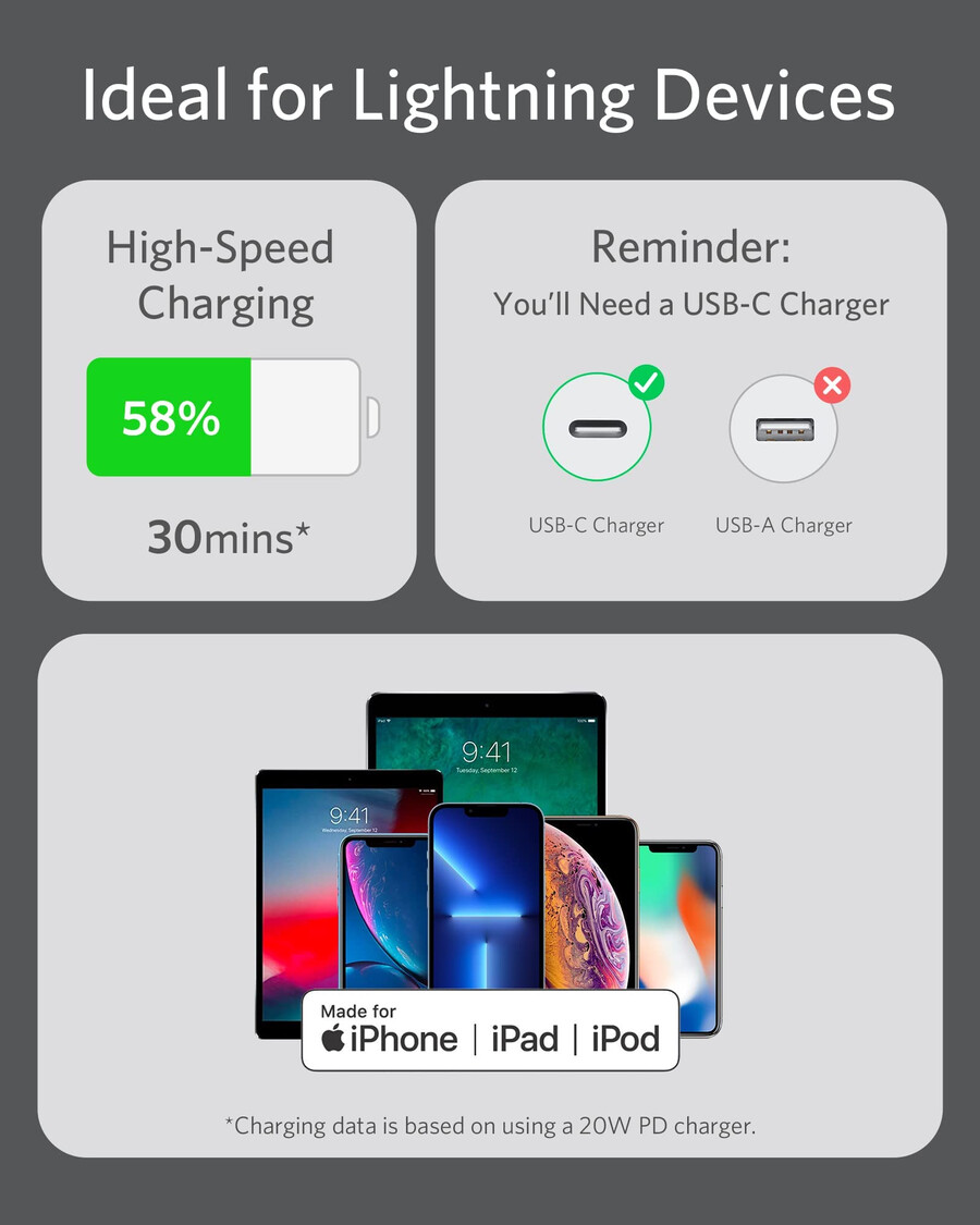 anker 641 usb-c - lightning-kaapeli flow silikoni