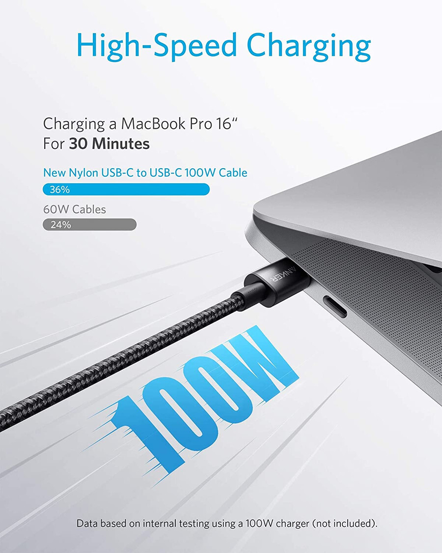 uusi nailoninen usb-c - usb-c 100 wn kaapeli 3 m