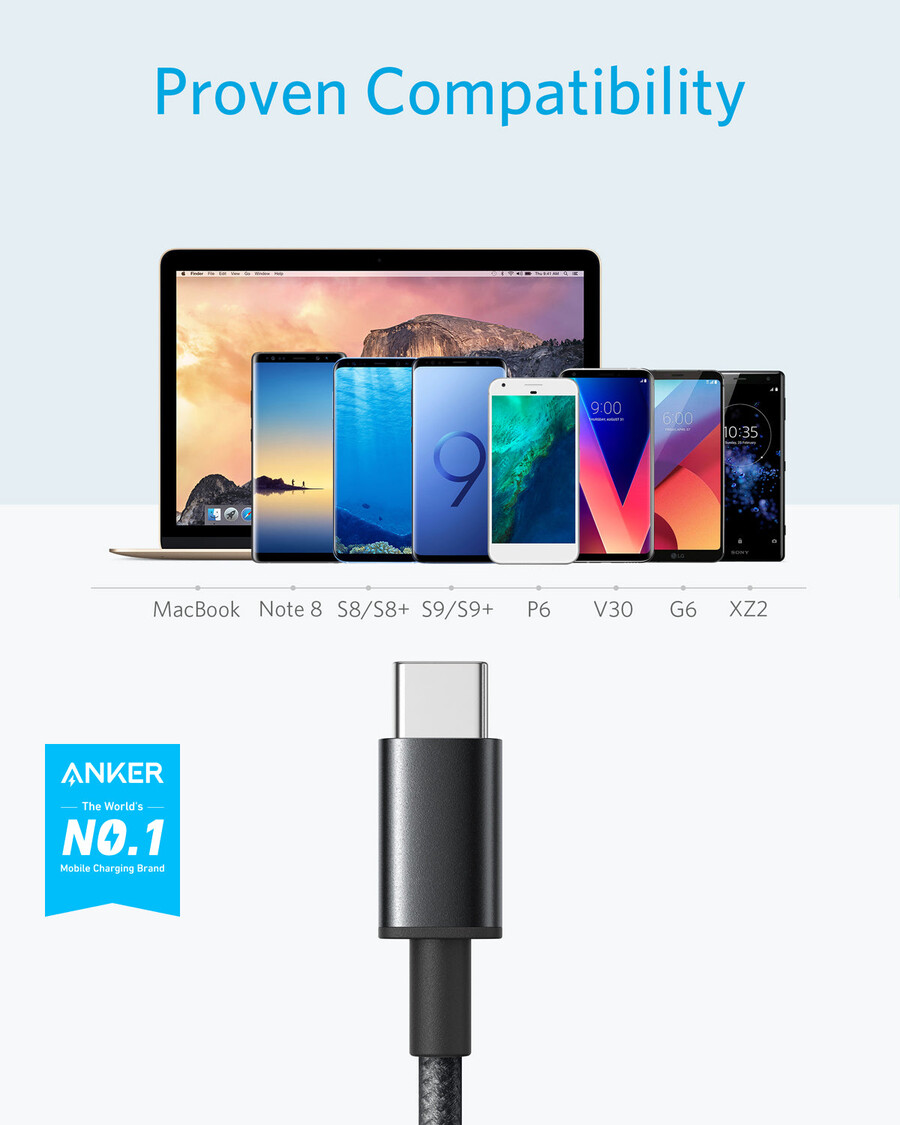 anker premium nylon usb-c - usb-a -kaapeli 2 kpl