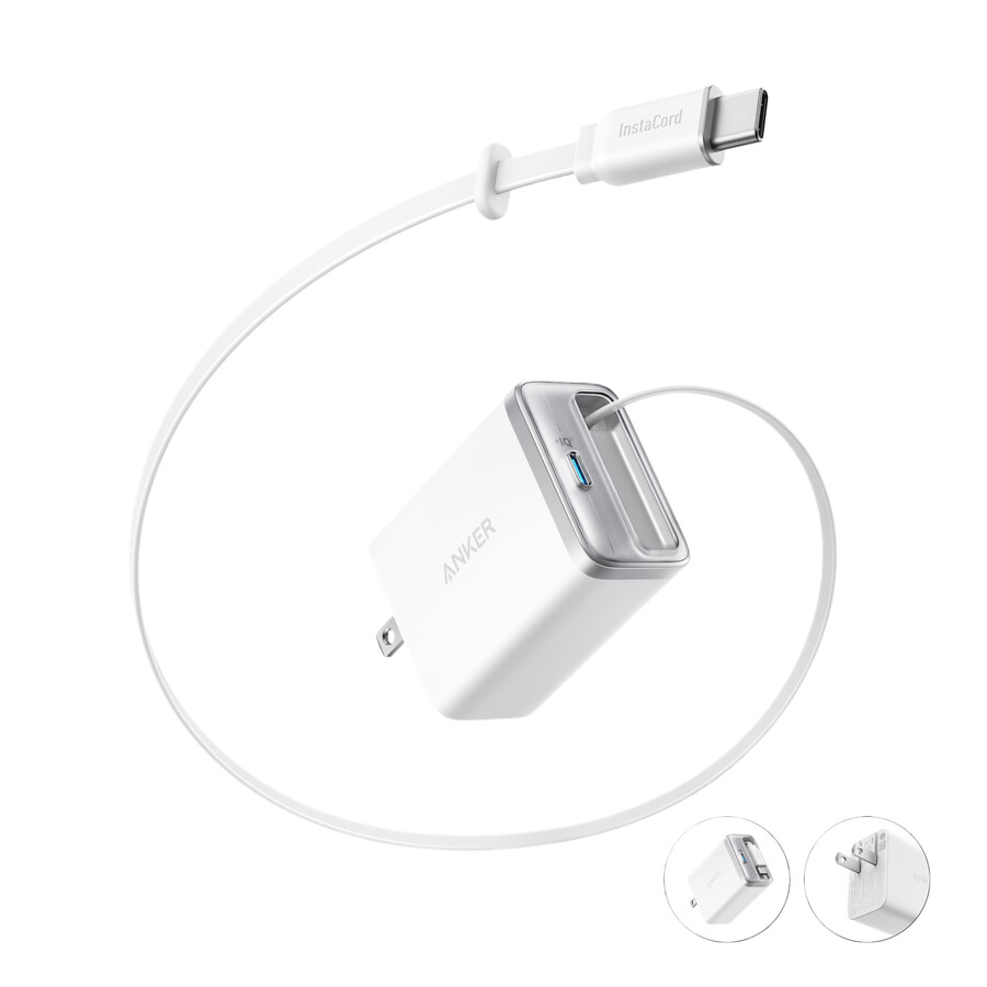 anker nano -laturi 35 w sisäänrakennettu sisäänvedettävä usb-c-kaapeli
