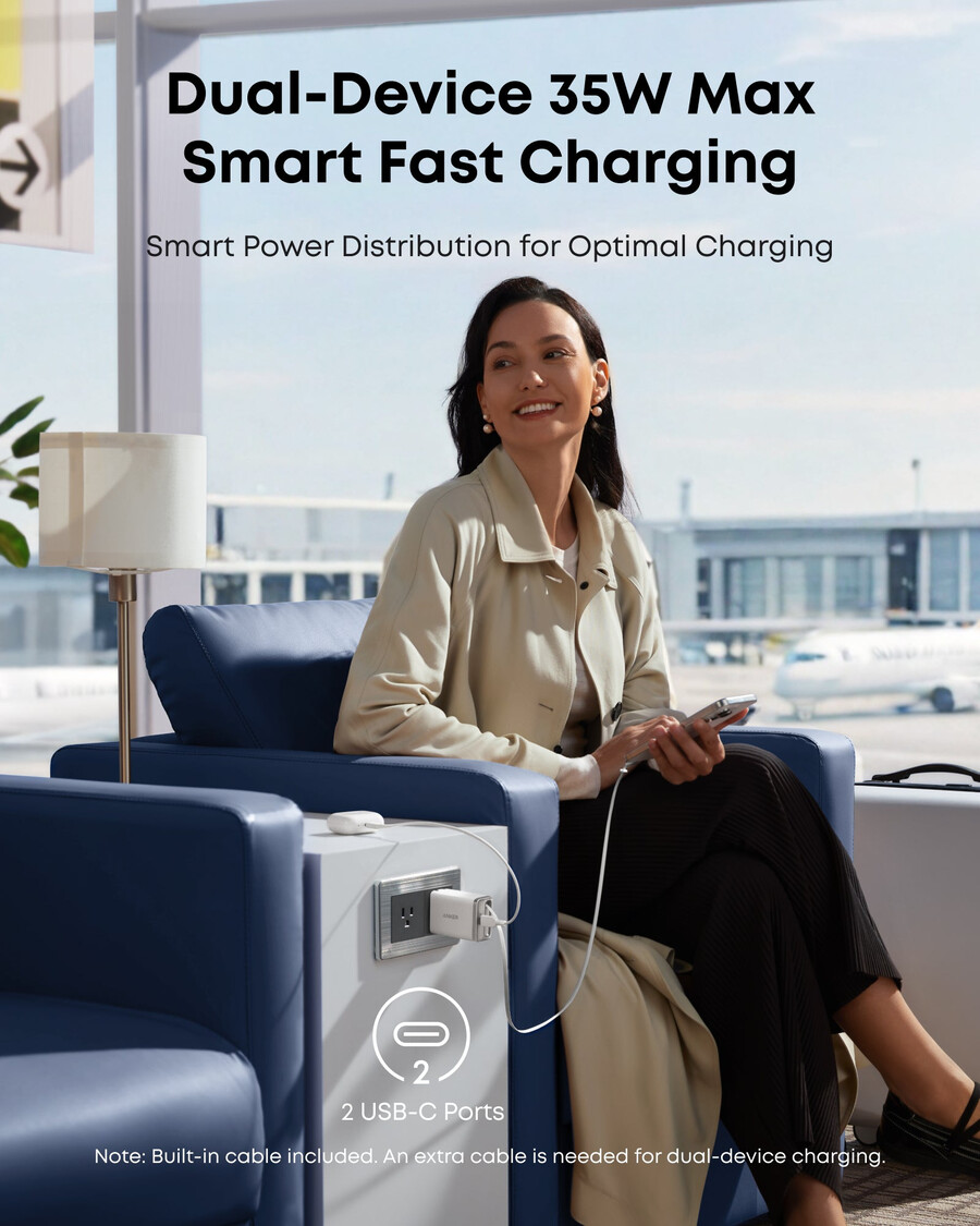 anker nano -laturi 35 w sisäänrakennettu sisäänvedettävä usb-c-kaapeli
