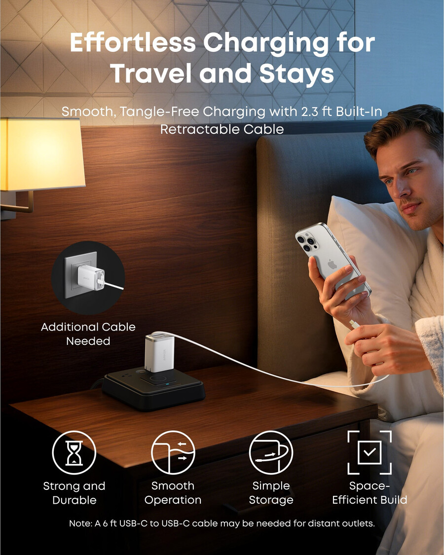 anker nano -laturi 35 w sisäänrakennettu sisäänvedettävä usb-c-kaapeli