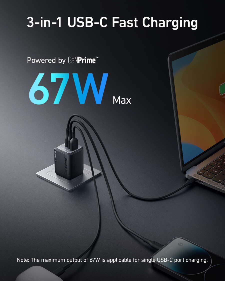 anker prime 67w gan -seinälaturi 3-porttia 2-pakkaus