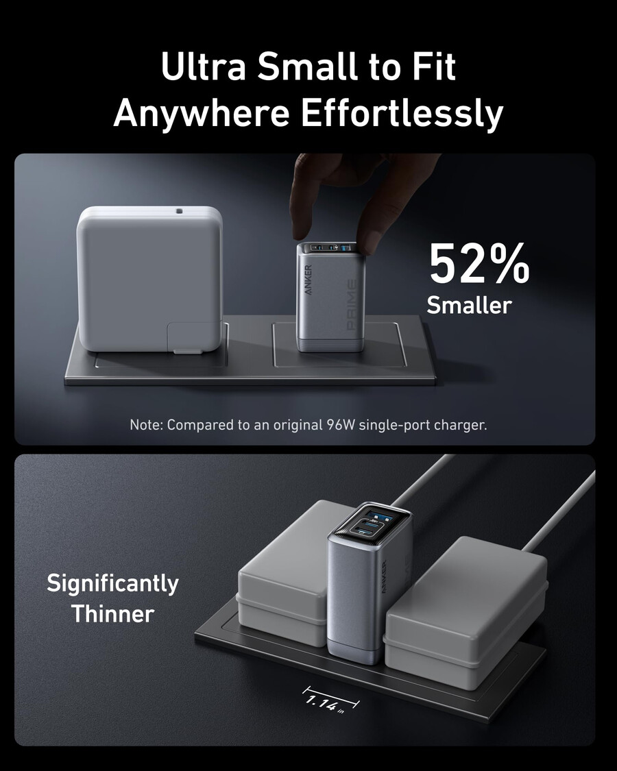 anker prime -laturi 100 w 3 porttia gan ja anker prime usb-c - usb-c -kaapeli 240 w kierrätetystä punotusta materiaalista
