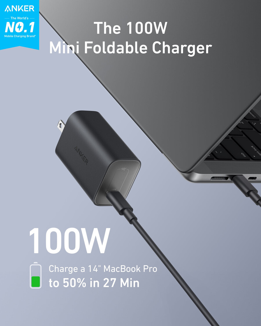 anker nano -laturi 100 w usb-c-kaapelilla