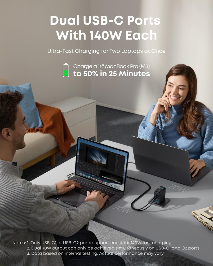 anker-laturi 140 w 4-porttinen pd 3.1 ja usb-c-kaapeli