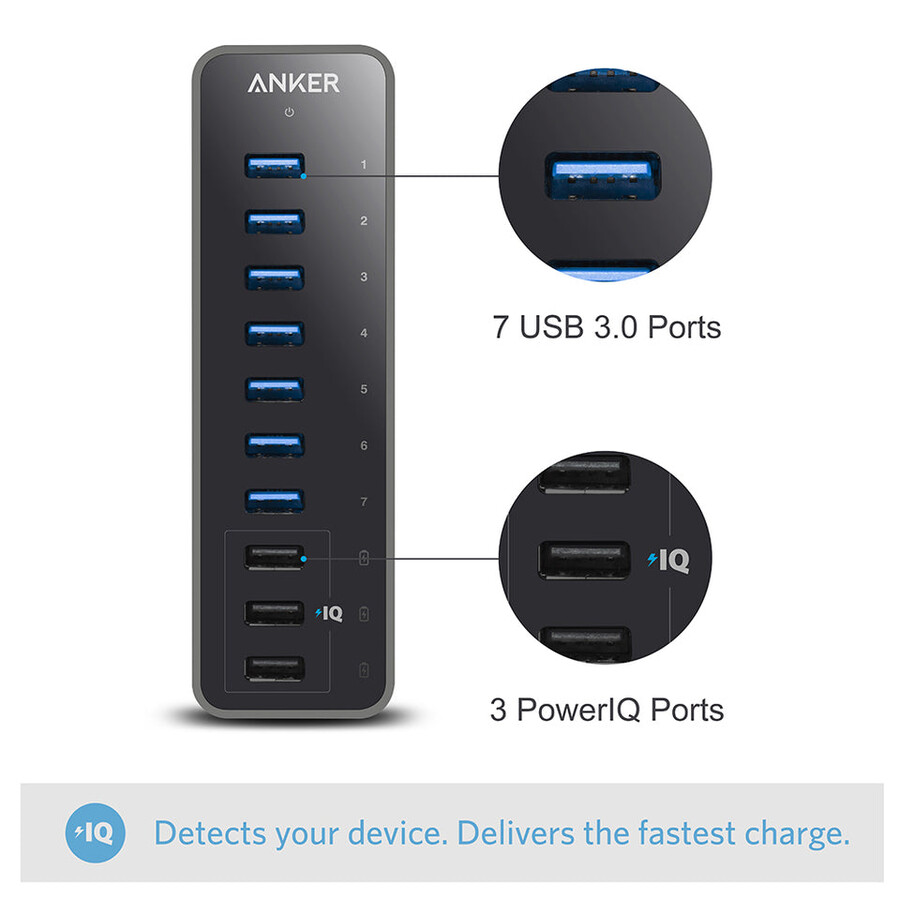 anker 60w 10-porttinen usb 3.0 -datakeskitin