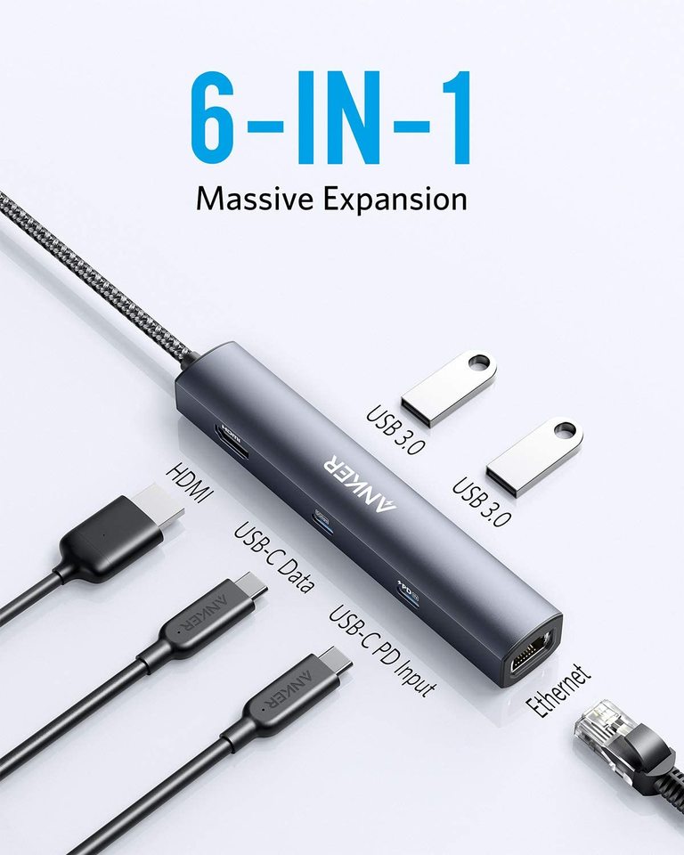 anker 543 usb-c-keskitin 6-in-1 ohut