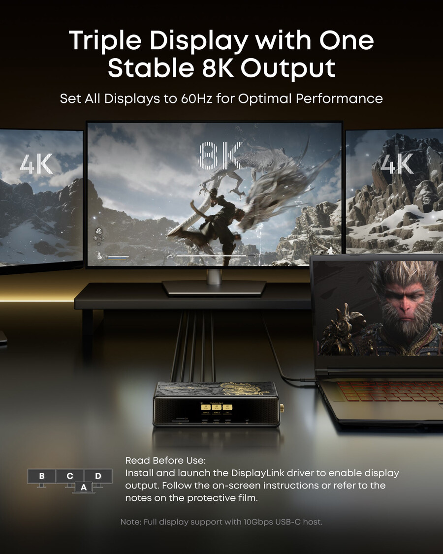 anker × black myth wukong edition anker prime -telakointiasema 14-in-1 kolme näyttöä displaylink ja dl7400