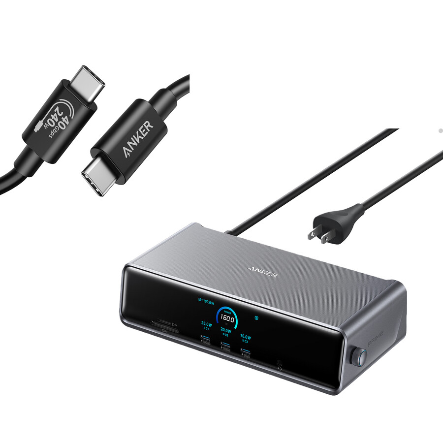 anker prime -telakointiasema dl7400 ja usb-c–usb-c-kaapeli thunderbolt 4 -yhteensopiva