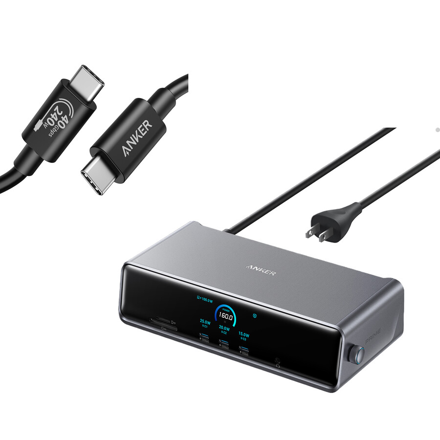 anker prime -telakointiasema dl7400 ja usb-c–usb-c-kaapeli thunderbolt 4 -yhteensopiva