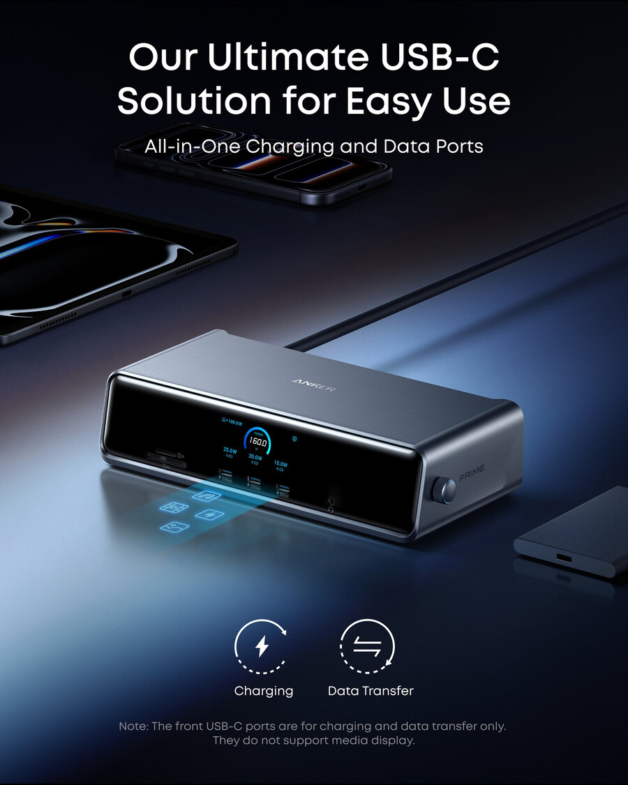 anker prime -telakointiasema dl7400 ja usb-c–usb-c-kaapeli thunderbolt 4 -yhteensopiva
