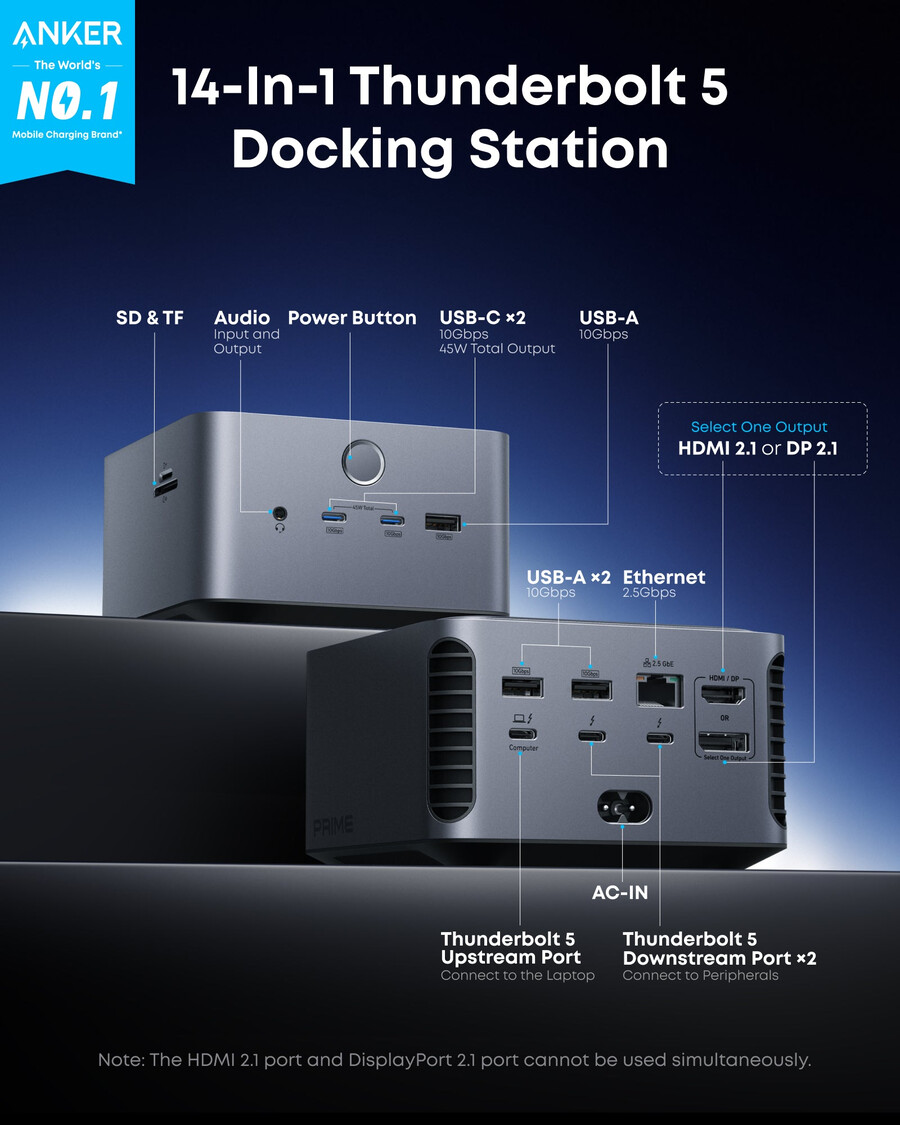 anker prime tb5 -telakointiasema 14-in-1 140 w 8k thunderbolt 5