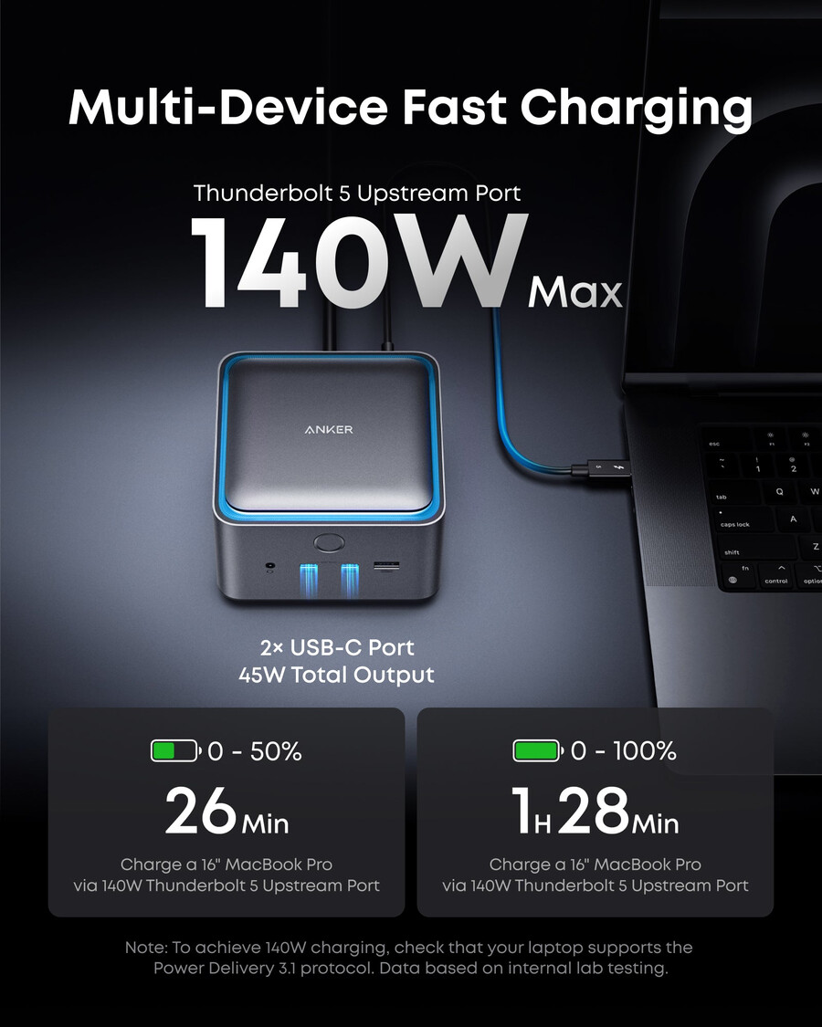 anker prime tb5 -telakointiasema 14-in-1 140 w 8k thunderbolt 5
