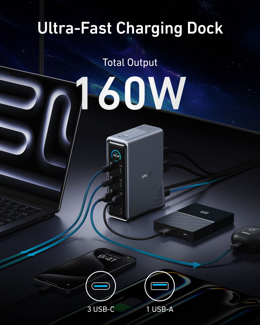 anker prime -latausasema 14-in-1 kaksoisnäyttö 160 w