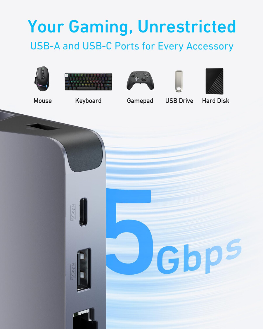 anker usb-c -keskitin 6-in-1 kannettavalle pelikonsolille