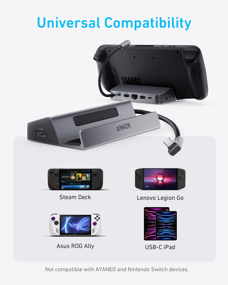 anker usb-c -keskitin 6-in-1 kannettavalle pelikonsolille