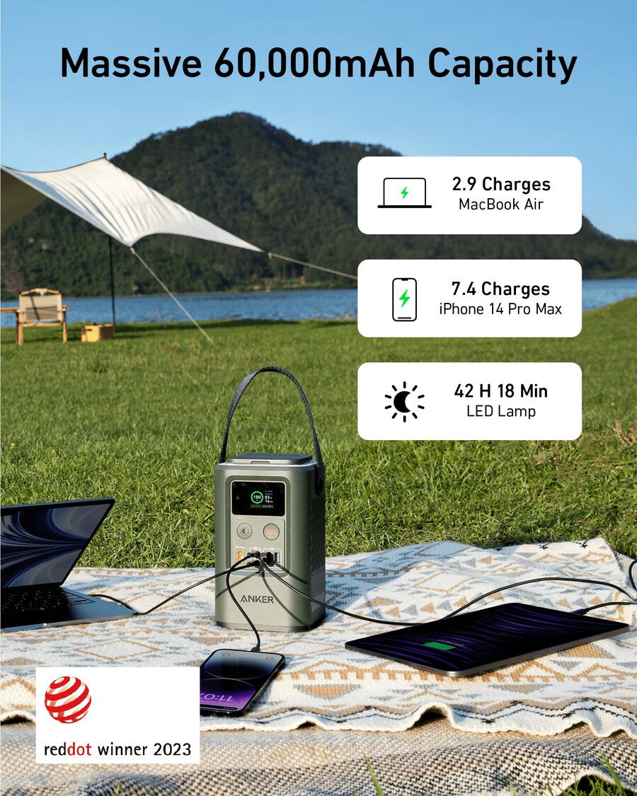 anker 548 -varavirtalähde - huippuluokan varavirtalähde retkeilyyn jossa usb-c ja 60000 mah kapasiteetti