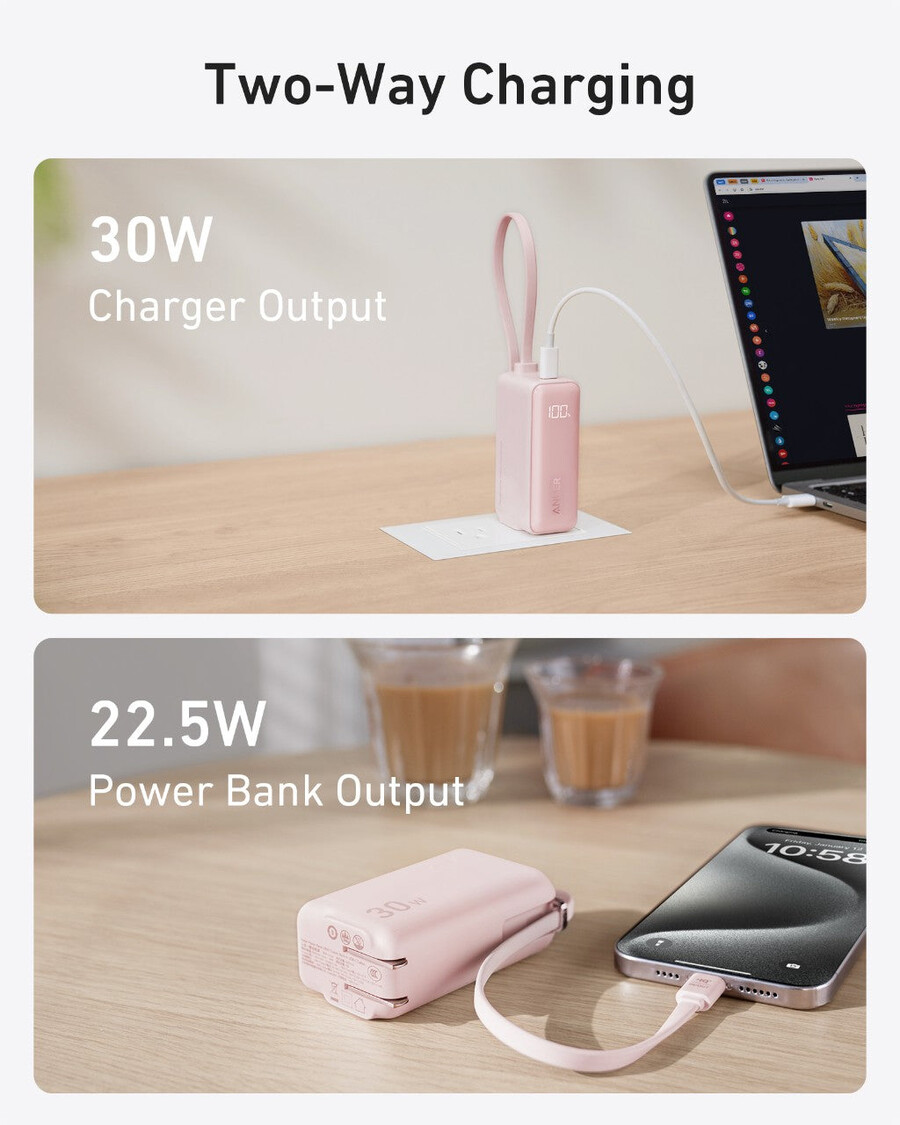 anker-varavirtalähde 30 w 5k fusion sisäänrakennettu usb-c-kaapeli