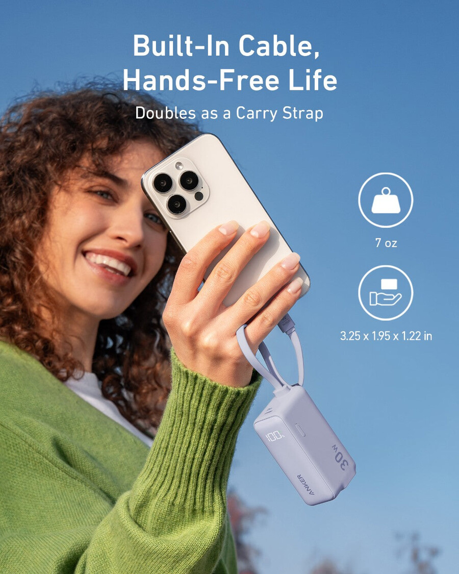 anker-varavirtalähde 30 w 5k fusion sisäänrakennettu usb-c-kaapeli