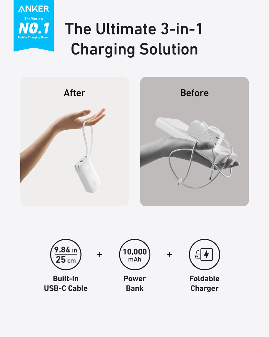 anker-varavirtalähde 10k fusion sisäänrakennettu kaapeli