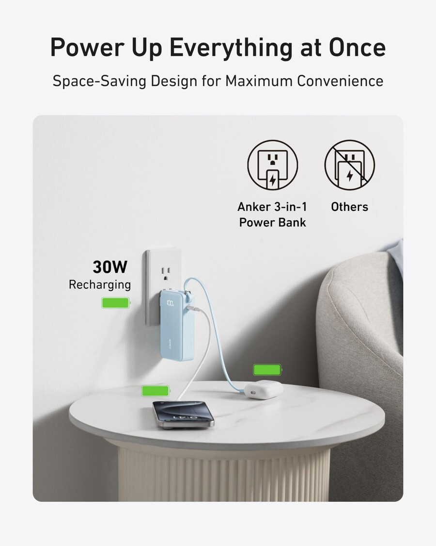 anker-varavirtalähde 10k fusion sisäänrakennettu kaapeli