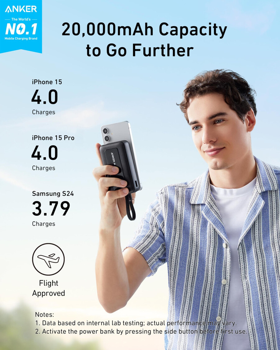 anker zolo -varavirtalähde 10k 30w ja sisäänrakennettu 54 tuuman 137 cm usb-c-kaapeli.