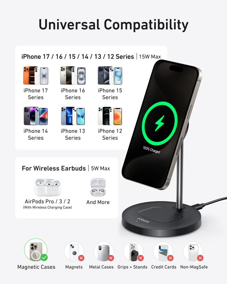 anker maggo langaton laturi 2-in-1 teline 40 wn sovitin mukana