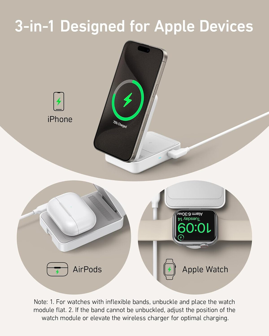 anker maggo langaton latausasema taittuva 3-in-1 ja anker nano -matkasovitin 5-in-1 20 w 1 kpl